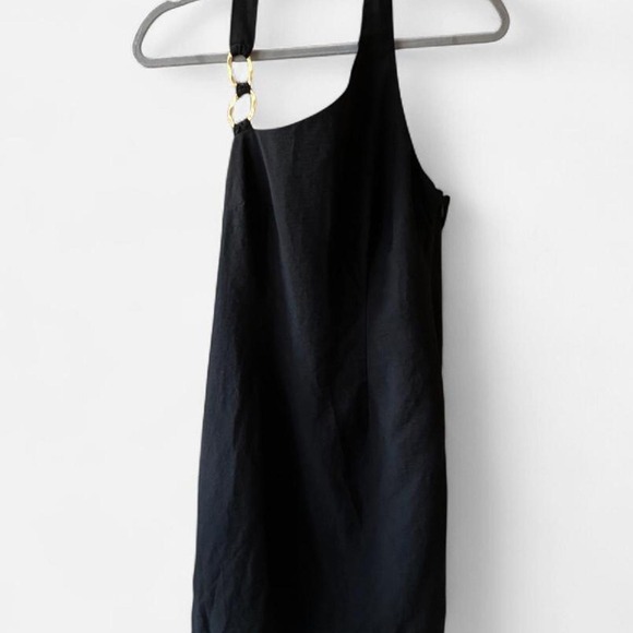 Future Collective Jenee Naylor Dresses & Skirts - Future Collective Halter Sheath Dress Sz 6 Black Gold Abstract‎ Ring Linen Blend
